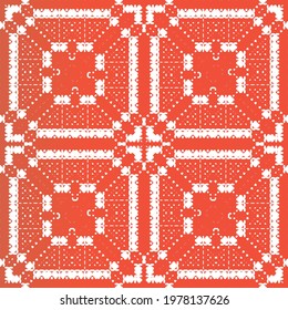 Decorative color ceramic talavera tiles. Original design. Vector seamless pattern frame. Red folk ethnic ornament for print, web background, surface texture, towels, pillows, wallpaper.