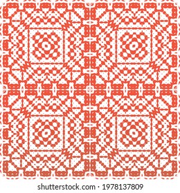 Decorative color ceramic talavera tiles. Vector seamless pattern trellis. Kitchen design. Red folk ethnic ornament for print, web background, surface texture, towels, pillows, wallpaper.