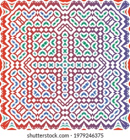 Decorative color ceramic talavera tiles. Vector seamless pattern collage. Original design. Red folk ethnic ornament for print, web background, surface texture, towels, pillows, wallpaper.