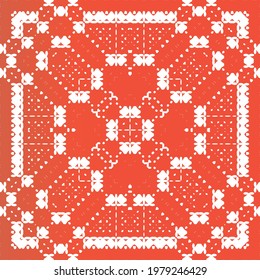 Decorative color ceramic talavera tiles. Original design. Vector seamless pattern frame. Red folk ethnic ornament for print, web background, surface texture, towels, pillows, wallpaper.