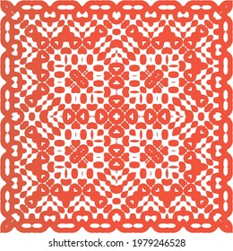 Decorative color ceramic talavera tiles. Vector seamless pattern arabesque. Creative design. Red folk ethnic ornament for print, web background, surface texture, towels, pillows, wallpaper.