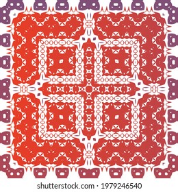 Decorative color ceramic talavera tiles. Fashionable design. Vector seamless pattern collage. Red folk ethnic ornament for print, web background, surface texture, towels, pillows, wallpaper.