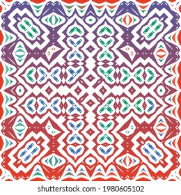 Decorative color ceramic talavera tiles. Vector seamless pattern collage. Original design. Red folk ethnic ornament for print, web background, surface texture, towels, pillows, wallpaper.