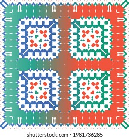 Decorative color ceramic talavera tiles. Vector seamless pattern texture. Creative design. Red folk ethnic ornament for print, web background, surface texture, towels, pillows, wallpaper.