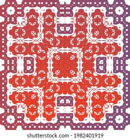 Decorative color ceramic talavera tiles. Fashionable design. Vector seamless pattern collage. Red folk ethnic ornament for print, web background, surface texture, towels, pillows, wallpaper.