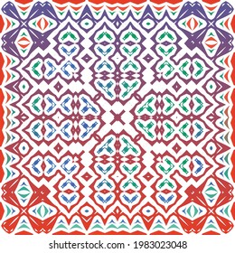 Decorative color ceramic talavera tiles. Vector seamless pattern collage. Original design. Red folk ethnic ornament for print, web background, surface texture, towels, pillows, wallpaper.