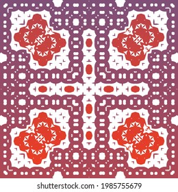 Decorative color ceramic talavera tiles. Fashionable design. Vector seamless pattern collage. Red folk ethnic ornament for print, web background, surface texture, towels, pillows, wallpaper.