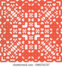 Decorative color ceramic talavera tiles. Vector seamless pattern arabesque. Creative design. Red folk ethnic ornament for print, web background, surface texture, towels, pillows, wallpaper.
