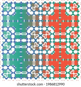 Decorative color ceramic talavera tiles. Vector seamless pattern texture. Creative design. Red folk ethnic ornament for print, web background, surface texture, towels, pillows, wallpaper.