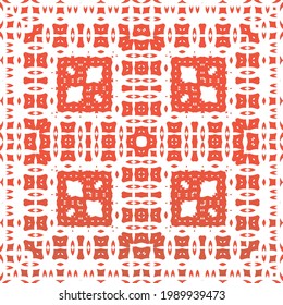 Decorative color ceramic talavera tiles. Vector seamless pattern trellis. Kitchen design. Red folk ethnic ornament for print, web background, surface texture, towels, pillows, wallpaper.