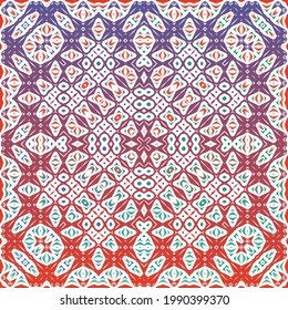 Decorative color ceramic talavera tiles. Vector seamless pattern collage. Original design. Red folk ethnic ornament for print, web background, surface texture, towels, pillows, wallpaper.