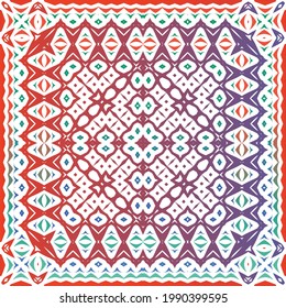 Decorative color ceramic talavera tiles. Vector seamless pattern collage. Original design. Red folk ethnic ornament for print, web background, surface texture, towels, pillows, wallpaper.