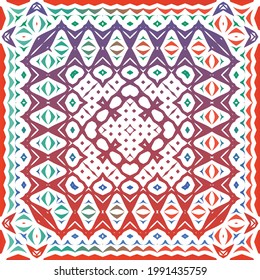 Decorative color ceramic talavera tiles. Vector seamless pattern collage. Original design. Red folk ethnic ornament for print, web background, surface texture, towels, pillows, wallpaper.