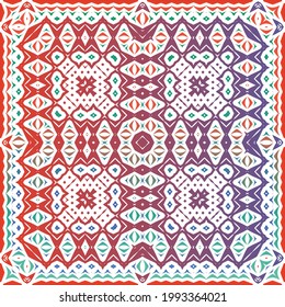 Decorative color ceramic talavera tiles. Vector seamless pattern collage. Original design. Red folk ethnic ornament for print, web background, surface texture, towels, pillows, wallpaper.