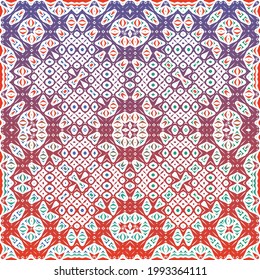 Decorative color ceramic talavera tiles. Vector seamless pattern collage. Original design. Red folk ethnic ornament for print, web background, surface texture, towels, pillows, wallpaper.