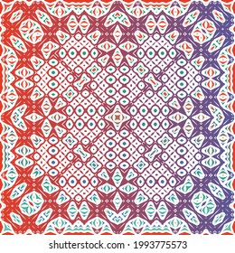 Decorative color ceramic talavera tiles. Vector seamless pattern collage. Original design. Red folk ethnic ornament for print, web background, surface texture, towels, pillows, wallpaper.