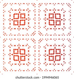 Decorative color ceramic talavera tiles. Stylish design. Vector seamless pattern watercolor. Red folk ethnic ornament for print, web background, surface texture, towels, pillows, wallpaper.