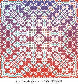 Decorative color ceramic talavera tiles. Vector seamless pattern collage. Original design. Red folk ethnic ornament for print, web background, surface texture, towels, pillows, wallpaper.
