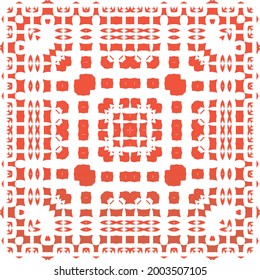 Decorative color ceramic talavera tiles. Vector seamless pattern trellis. Kitchen design. Red folk ethnic ornament for print, web background, surface texture, towels, pillows, wallpaper.