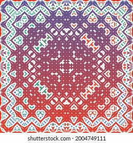 Decorative color ceramic talavera tiles. Vector seamless pattern collage. Original design. Red folk ethnic ornament for print, web background, surface texture, towels, pillows, wallpaper.