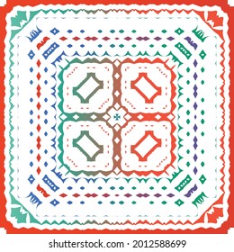 Decorative color ceramic talavera tiles. Vector seamless pattern collage. Original design. Red folk ethnic ornament for print, web background, surface texture, towels, pillows, wallpaper.