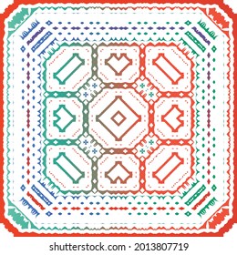 Decorative color ceramic talavera tiles. Vector seamless pattern collage. Original design. Red folk ethnic ornament for print, web background, surface texture, towels, pillows, wallpaper.