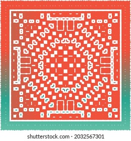 Decorative color ceramic talavera tiles. Vector seamless pattern poster. Colored design. Red folk ethnic ornament for print, web background, surface texture, towels, pillows, wallpaper.