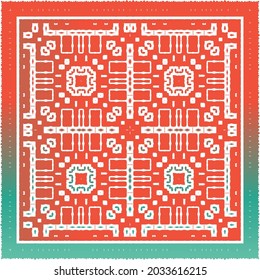 Decorative color ceramic talavera tiles. Vector seamless pattern poster. Colored design. Red folk ethnic ornament for print, web background, surface texture, towels, pillows, wallpaper.