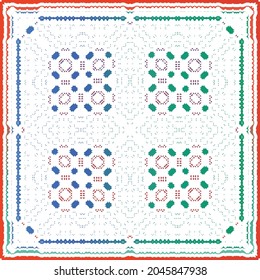 Decorative color ceramic talavera tiles. Vector seamless pattern collage. Original design. Red folk ethnic ornament for print, web background, surface texture, towels, pillows, wallpaper.