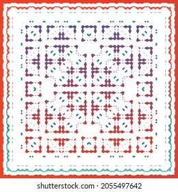 Decorative color ceramic talavera tiles. Vector seamless pattern collage. Original design. Red folk ethnic ornament for print, web background, surface texture, towels, pillows, wallpaper.