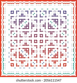 Decorative color ceramic talavera tiles. Vector seamless pattern collage. Original design. Red folk ethnic ornament for print, web background, surface texture, towels, pillows, wallpaper.