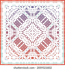 Decorative color ceramic talavera tiles. Vector seamless pattern collage. Original design. Red folk ethnic ornament for print, web background, surface texture, towels, pillows, wallpaper.