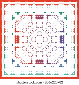 Decorative color ceramic talavera tiles. Vector seamless pattern collage. Original design. Red folk ethnic ornament for print, web background, surface texture, towels, pillows, wallpaper.