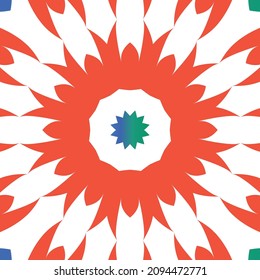Decorative color ceramic talavera tiles. Stylish design. Vector seamless pattern frame. Red folk ethnic ornament for print, web background, surface texture, towels, pillows, wallpaper.