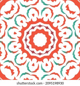 Decorative color ceramic talavera tiles. Bathroom design. Vector seamless pattern texture. Red folk ethnic ornament for print, web background, surface texture, towels, pillows, wallpaper.