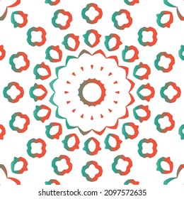 Decorative color ceramic talavera tiles. Bathroom design. Vector seamless pattern texture. Red folk ethnic ornament for print, web background, surface texture, towels, pillows, wallpaper.