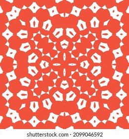 Decorative color ceramic talavera tiles. Bathroom design. Vector seamless pattern frame. Red folk ethnic ornament for print, web background, surface texture, towels, pillows, wallpaper.