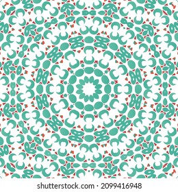 Decorative color ceramic talavera tiles. Vector seamless pattern collage. Original design. Red folk ethnic ornament for print, web background, surface texture, towels, pillows, wallpaper.