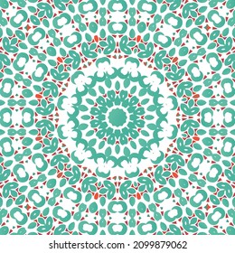 Decorative color ceramic talavera tiles. Vector seamless pattern collage. Original design. Red folk ethnic ornament for print, web background, surface texture, towels, pillows, wallpaper.