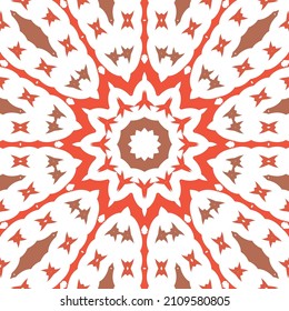 Decorative color ceramic talavera tiles. Hand drawn design. Vector seamless pattern trellis. Red folk ethnic ornament for print, web background, surface texture, towels, pillows, wallpaper.