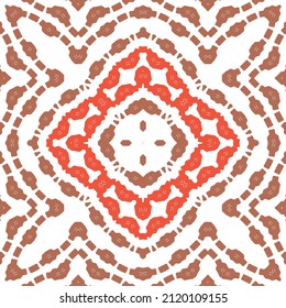 Decorative color ceramic talavera tiles. Bathroom design. Vector seamless pattern texture. Red folk ethnic ornament for print, web background, surface texture, towels, pillows, wallpaper.