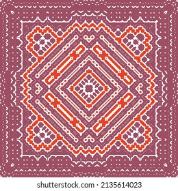 Decorative color ceramic talavera tiles. Bathroom design. Vector seamless pattern texture. Red folk ethnic ornament for print, web background, surface texture, towels, pillows, wallpaper.