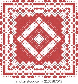 Decorative color ceramic talavera tiles. Colored design. Vector seamless pattern flyer. Red folk ethnic ornament for print, web background, surface texture, towels, pillows, wallpaper.