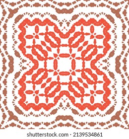 Decorative color ceramic talavera tiles. Bathroom design. Vector seamless pattern texture. Red folk ethnic ornament for print, web background, surface texture, towels, pillows, wallpaper.