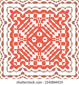 Decorative color ceramic talavera tiles. Bathroom design. Vector seamless pattern texture. Red folk ethnic ornament for print, web background, surface texture, towels, pillows, wallpaper.