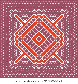 Decorative color ceramic talavera tiles. Bathroom design. Vector seamless pattern texture. Red folk ethnic ornament for print, web background, surface texture, towels, pillows, wallpaper.