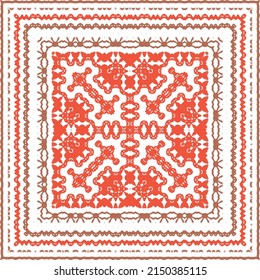 Decorative color ceramic talavera tiles. Hand drawn design. Vector seamless pattern trellis. Red folk ethnic ornament for print, web background, surface texture, towels, pillows, wallpaper.