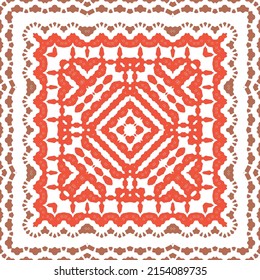 Decorative color ceramic talavera tiles. Bathroom design. Vector seamless pattern texture. Red folk ethnic ornament for print, web background, surface texture, towels, pillows, wallpaper.