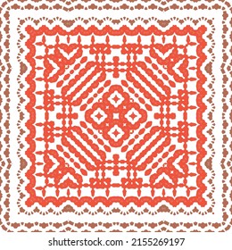 Decorative color ceramic talavera tiles. Bathroom design. Vector seamless pattern texture. Red folk ethnic ornament for print, web background, surface texture, towels, pillows, wallpaper.