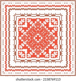 Decorative color ceramic talavera tiles. Hand drawn design. Vector seamless pattern trellis. Red folk ethnic ornament for print, web background, surface texture, towels, pillows, wallpaper.
